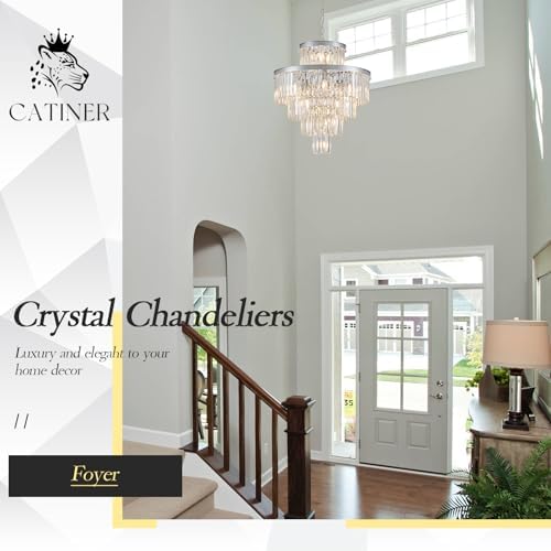CATINER 24" Modern Crystal Chandeliers,15-Light Chrome Round Light Fixture - Image 6
