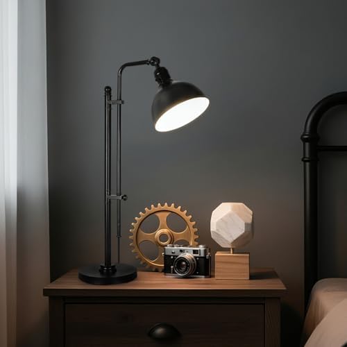 PARTPHONER Industrial Adjustable Desk Lamp for Home Office, Farmhouse Table lamp 29''-38'', Rustic Metal Task Desk Lamp in Aged Bronze Finish, Vintage Reading Lamp for Study Room，Black - Image 5