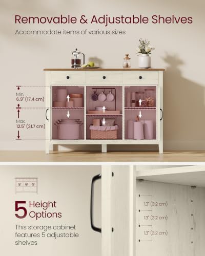 VASAGLE Buffet Cabinet, Coffee Bar with 3 Drawers, Adjustable Shelf - Image 4