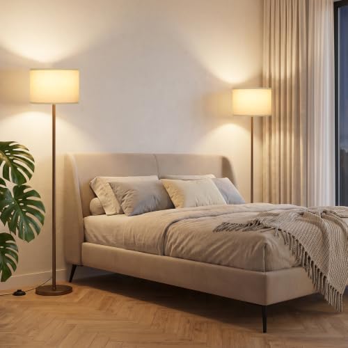 Ambimall 60'' Modern Floor Lamp Set of 2, 2PK Tall Lamps for Living Room Bedroom, Beige Shade with Brown Pole(Without Bulb) - Image 6