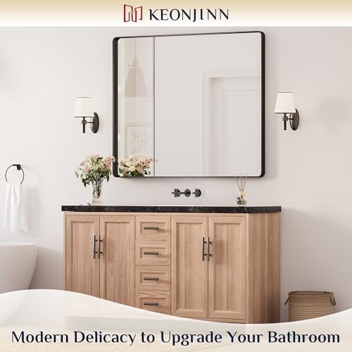 Keonjinn 42 x 36 Inch Black Bathroom Mirror for Over Sink, Tempered Glass - Image 2
