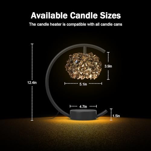 Yeuslor Candle Warmer Lamp for Jar Candles with Adjustable Brightness＆Timer，Handcrafted Crystal Candle Lamp Luxurious Design+2Bulbs,Home Decoration Electric Candle Lamp(Black C-Shaped) - Image 3