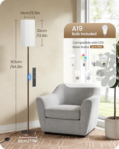 64.2'' Dimmable Floor Lamp for Living Room with Remote and Foot Switch, Corner Floor Lamp for Bedroom, Includes 10W A19 Bulb, Modern Standing Tall Lamp, ETL Listed, Brown and White VCW17LD05 - Image 2