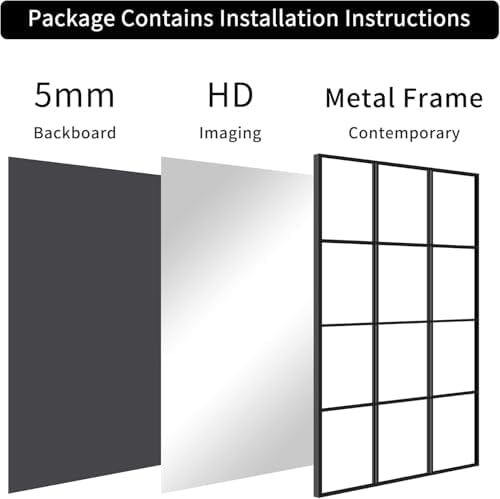 Dewfig Rectangle Wall Mirror, 47"x30" Metal Frame Windowpane Mirror, Black - Image 7