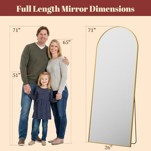 Suidia 71"x27" Arched Full Length Mirror with Stand, Gold Floor Mirror - Image 4