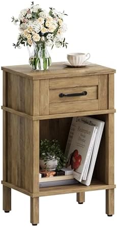 Small Brown Night Stand,Rustic End Table,Wood Nightstand with Drawer - Image 4