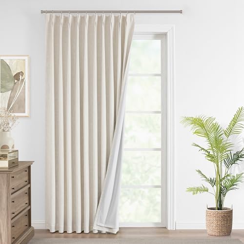 Vision Home Natural Pinch Pleated Full Blackout Curtains Linen Blended Room Darkening Window Curtains 90 inch for Living Room Bedroom Thermal Insulated Pinch Pleat Drapes with Hooks 1 Panel 60"Wx90"L by VisionHome