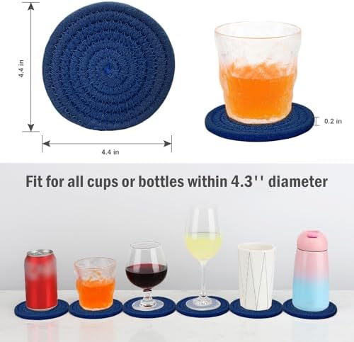 ABenkle 8 Pcs Drink Coasters with Holder, Cotton Woven Absorbent Coasters for Drinks, Minimalist Home Decor Coaster Set for Wooden Tabletop Protection Table, 4.3 inches - Image 2