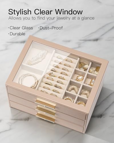 VLANDO Jewelry Box Organizer, 7-Layer Storage Drawers, Glass Window, Modern - Image 3