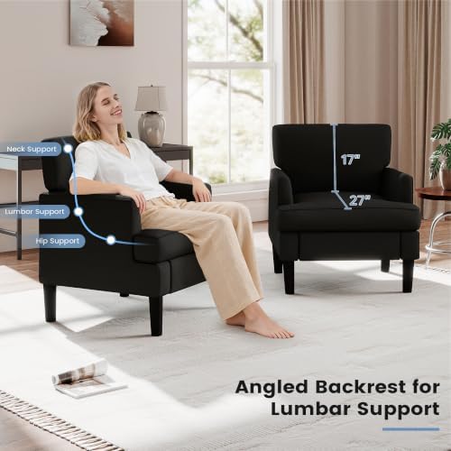 Kromax Accent Chair for Living Room Set of 2, Modern Reading Chair, Black - Image 6