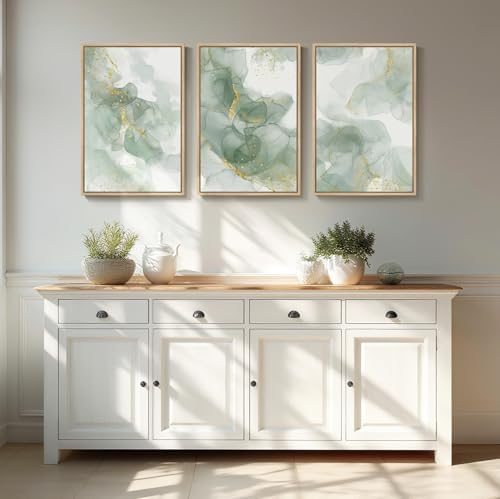 Framed Sage Green Abstract Wall Art for Bedroom, 3 Piece Set, Each 16x24 In - Image 4