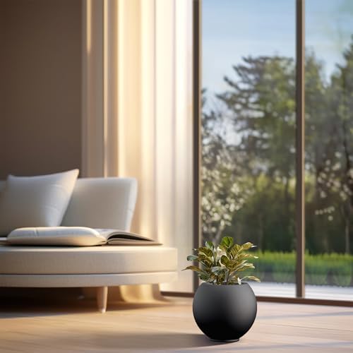 Kante Small Round Sphere Black Concrete Planter 11" Dia, Outdoor - Image 3