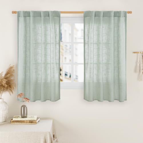 LAMIT 54 Inch Semi Sheer Window Linen Curtains, Light Filtering Panels by LAMIT