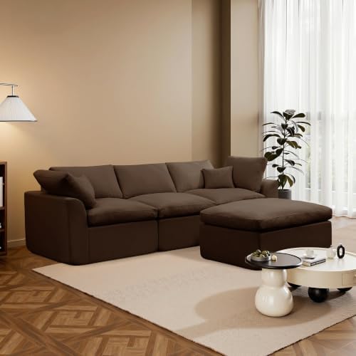 Korser 110" Cloud Sectional Couches for Living Room, Modern Modular Sectional Sofa with Ottoman, Boneless Cloud Couch with Comfy Deep Seats, Fluffy Chenille L-Shape Sofa Couch for Living Room, Brown - Image 7