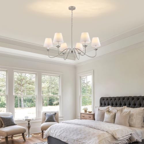 35.83" Brushed Nickel Chandeliers for Dining Room with Fabric Shade 6 Light - Image 4