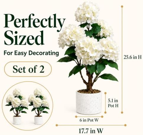 Artificial Hydrangea Trees, 2-Pack, Weighted Pots for Front Porch - Image 2
