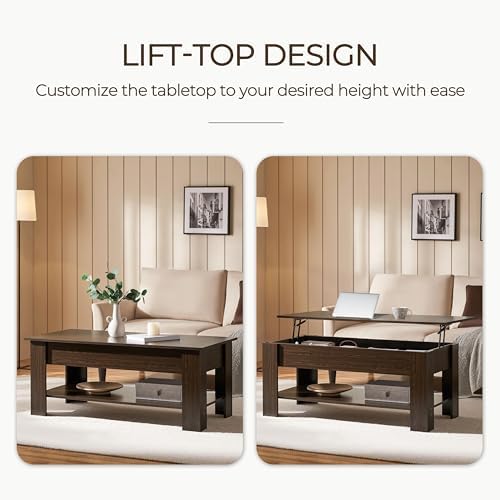 Yaheetech 47.2" Lift Top Coffee Table with Hidden Storage & Shelf, Espresso - Image 4