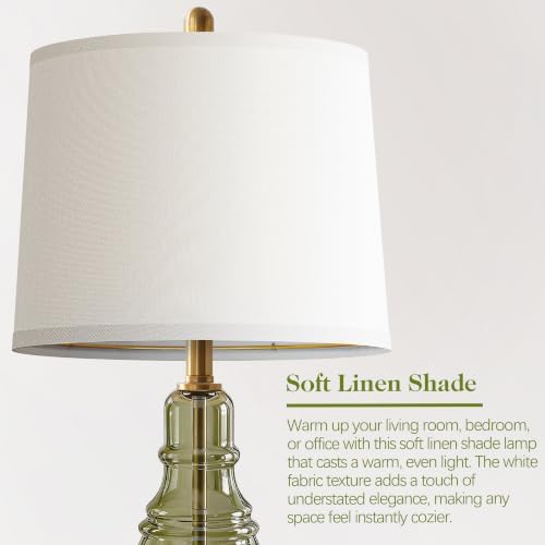 ROTTOGOON Glass Table Lamp Set of 2, Modern Table Lamps for Living Room Bedroom, Bedside Desk Lamps Vintage Nightstand Lamps with Linen Shades, 22", Green - Image 4