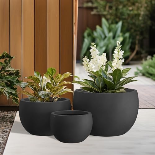 Kante Set of 3 Black Concrete Bowl Planters 20" 15.7" 11.8" Dia - Image 5