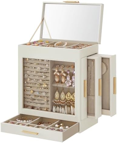 SONGMICS 5-Layer Jewelry Box with Glass Window, 3 Side Drawers by SONGMICSbySONGMICSHOME