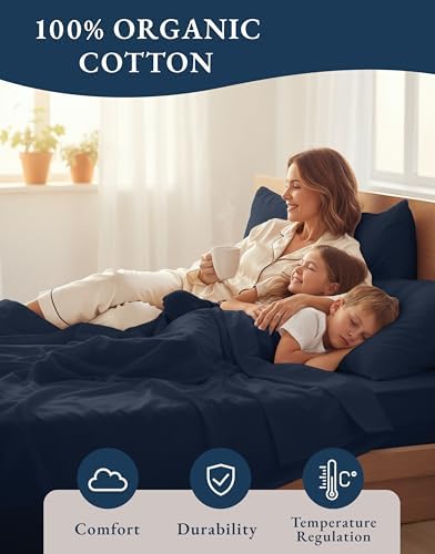 LANE LINEN California King Sheets 100% Organic Cotton 4pc Percale - Navy - Image 6