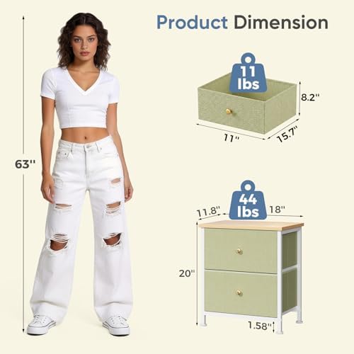 DUMOS Nightstand, Bedside Table for Bedroom, Small Dresser, 2 Fabric Drawer - Image 3