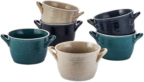 Pfaltzgraff Cauldron All-Purpose Soup Cereal Bowls, 6-Piece Set of 6-inch Stoneware Bowls in Teal, Blue, and Taupe - 30 oz Snack, and Serving Bowls by Pfaltzgraff
