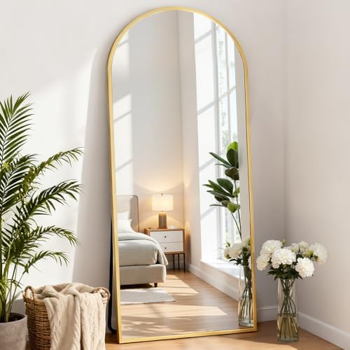 DUMOS 64"x21" Arched Full Length Floor Mirror, Full Body Mirror, Gold by DumosLifestyle