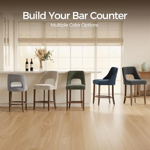 UVV Bar Stools Set of 4, Upholstered Counter Height Bar Stools, Modern Counter Stools with Wood Legs for Kitchen Island Dining Room Bar, Green - Image 6