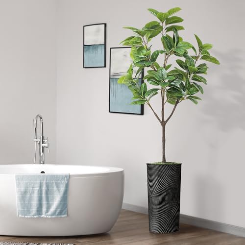 Artificial Tree in Geometric Spiral Pattern Planter, Fake Magnolia Tree for Indoor and Outdoor Home Decoration - 70" Overall Tall (Plant Pot Plus Tree) - Image 6