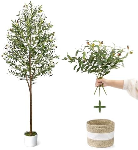 6FT Artificial Olive Tree with Basket&3PCS 18Inch Olive Branches by LuceAlberi