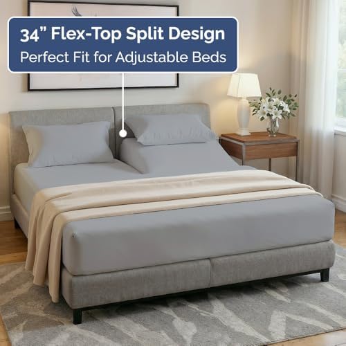 Flex Top Split Head King 4 Piece Sheet Set - Soft & Breathable - Steel Blue - Image 3
