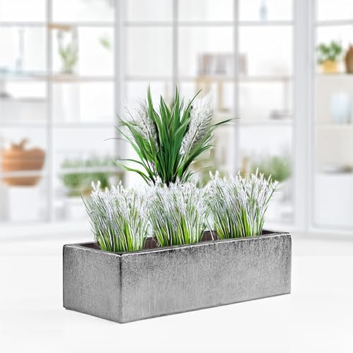 WGVI Long Rectangle Ceramic Planter Vase in Silver Etched 14" x 4" x 4"H, Rectangular Box Block Terrarium Pot, Flower Arrangement, Tabletop Centerpiece, Home Decor Organization Container, 4 Pcs. - Image 5