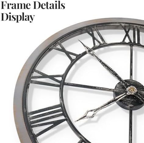 Cuspin 30 Inch Large Wall Clock Rustic Industrial Wood Frame Roman Numeral - Image 3
