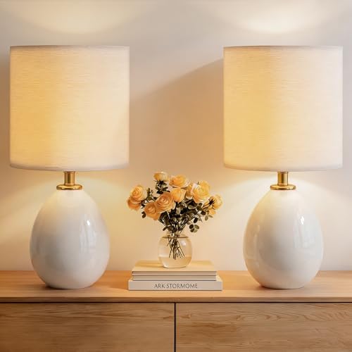 Dawnwake 17.7" Ceramic Table Lamps Set of 2 for Living Room Bedroom, White by Dawnwake