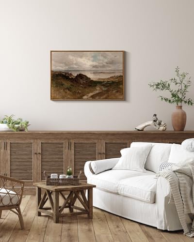 InSimSea Framed Canvas Wall Art Vintage Decor, Seaside Path Wilderness Landscape Paintings Artwork, Large Prints, Vintage Hanging Wall Decorations for Living Room Bedroom Bathroom, 20"x30" - Image 3