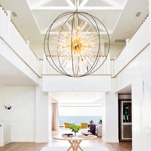 Vezzio Black and Gold Crystal Chandelier for High Ceiling Foyer Entryway - Image 6