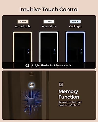 SONGMICS LED Mirror Jewelry Cabinet Standing, Adjustable Lights, Lockable - Image 3
