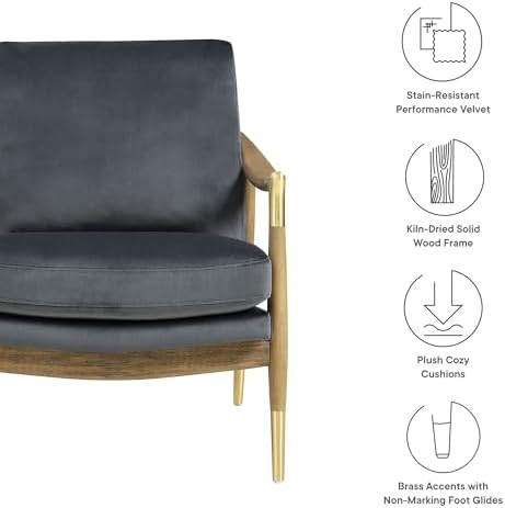 Modway Langford Stain-Resistant Performance Velvet Armchair – Mid Century Modern Velvet Chair with Wood Frame – Upholstered Accent Chair for Living Room or Bedroom - Image 4