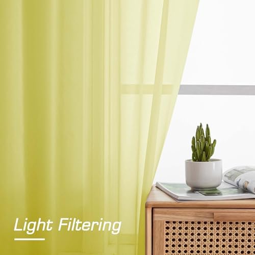 OWENIE Short Lemon Sheer Curtains 36 Inch Length 2 Panels Set, Kitchen Tiers Curtains Light Filter Rod Pocket Voile Cafe Curtain for Basement Bathroom Small Half Window, 42" W x 36" L, Lemon - Image 4