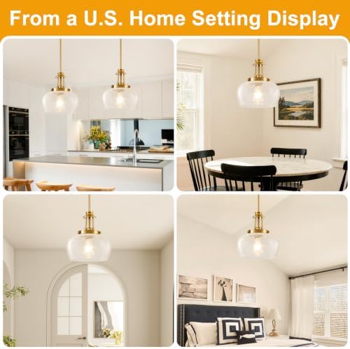 Modern Pendant Lights Kitchen Island, Brushed Gold Pendant Light Fixtures with 10" Clear Crack Glass Shade, Industrial Hanging Pendant Lights Fixture for Kitchen Island Dining Room Entryway - Image 4