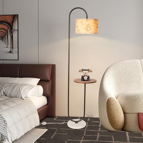 Hsyile Arc Floor Lamp with Hanging Drum Shade for Living Room-Marble Base Modern Tall Stand Up Light with Table, Contemporary Over The Couch Black Lamp Standing Lamps - Image 4