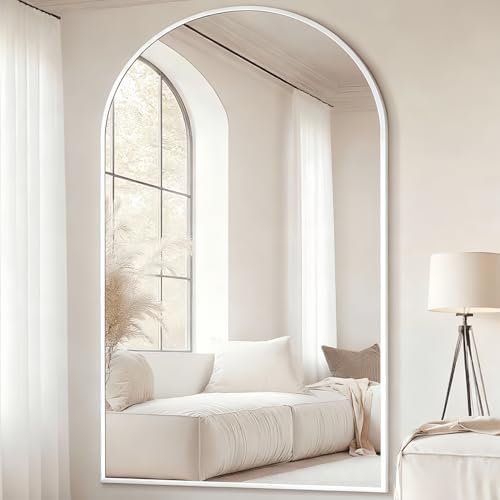 Dewfig Arched Full Length Mirror, 81"x41" Large Floor Mirror, White - Image 3