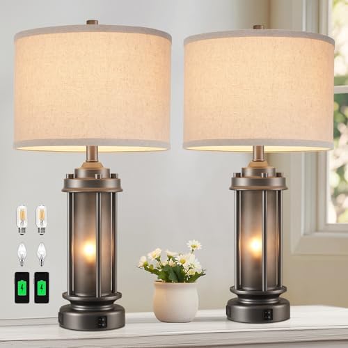 AIEAMPDO Set of 2 Farmhouse Bedroom Table Lamps with 2 USB C+A Ports by AIEAMPDO