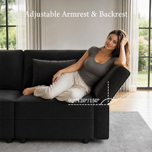 Vesgantti 92" 6 Seats L Shaped Modular Sectional Couch with Storage, Black - Image 4