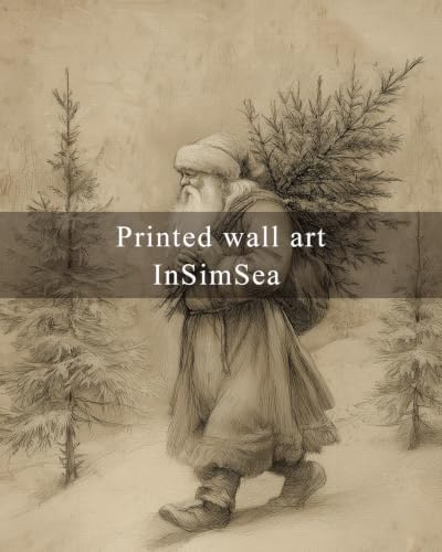 InSimSea Vintage Winter Christmas Decor, Santa with Tree Framed Art - Image 7