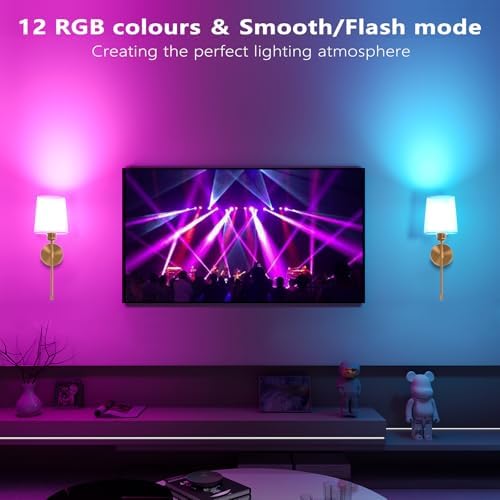 Battery Operated Wall Sconces Set of 2, Remote Control, RGB Bulb, Gold - Image 3