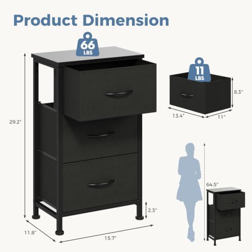 DUMOS 3 Drawer Nightstand for Bedroom, Small Night Stand Chest of Drawers - Image 3