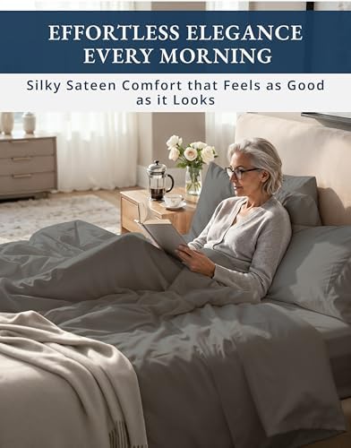 LANE LINEN Sheets Queen Size Bed Set 100% Egyptian Cotton Sateen - Charcoal - Image 5
