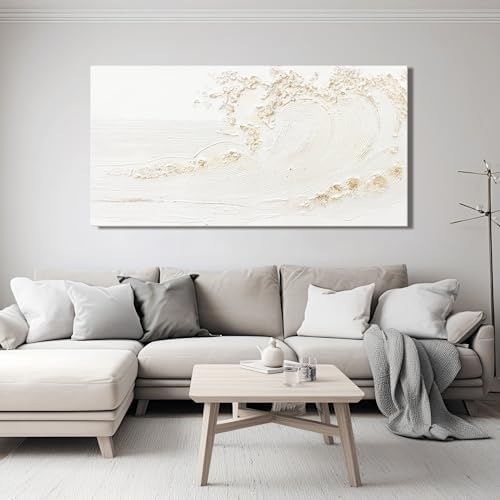 Canvas Wall Art Decor Modern Wall Art Pictures for Living Room Canvas Art Wall Decor Modern White Wall Art Prints Silent Waves Large White Artwork for Walls Bedroom Office Kitchen Wall Decor 24" X 48" - Image 2